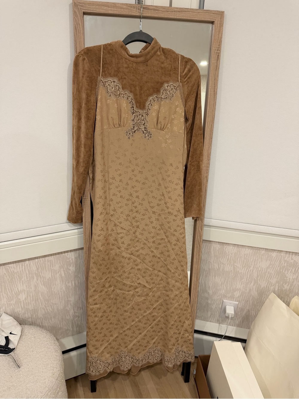 Stella McCartney velvet lace trim maxi dress